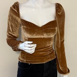 Reformation Mallory Crushed Velvet Bustier Style Long Sleeve Top